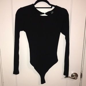 Ribbed Long Sleeve Open Back Bodysuit